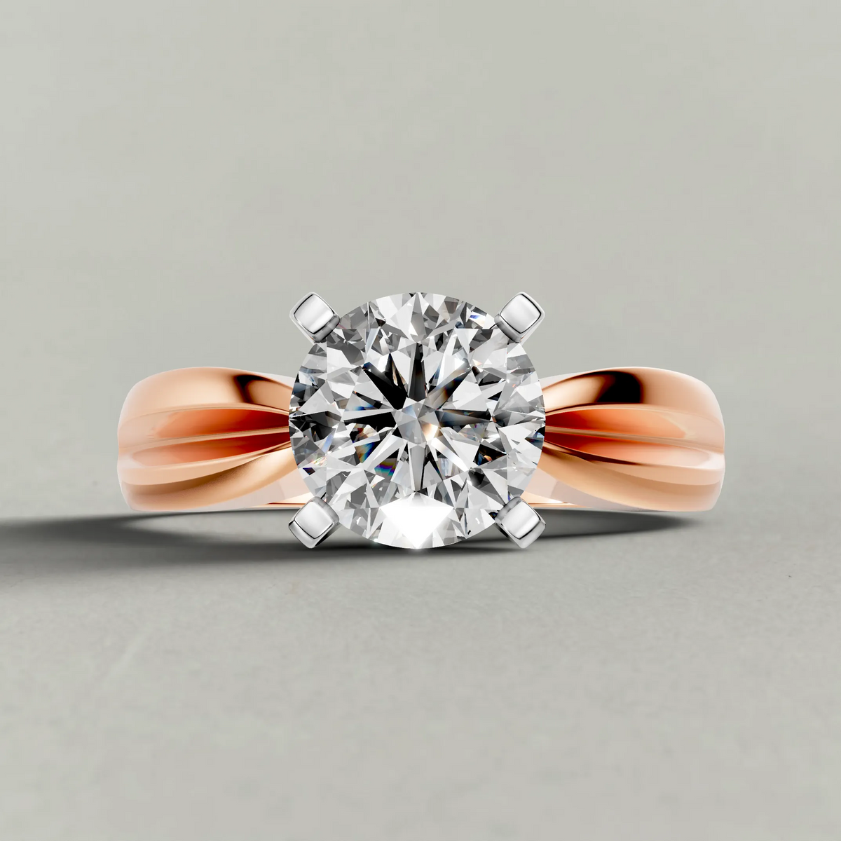 Sculpted Split-Shank Solitaire Engagement Ring (1596) in Rose Gold zoomed in on diamond