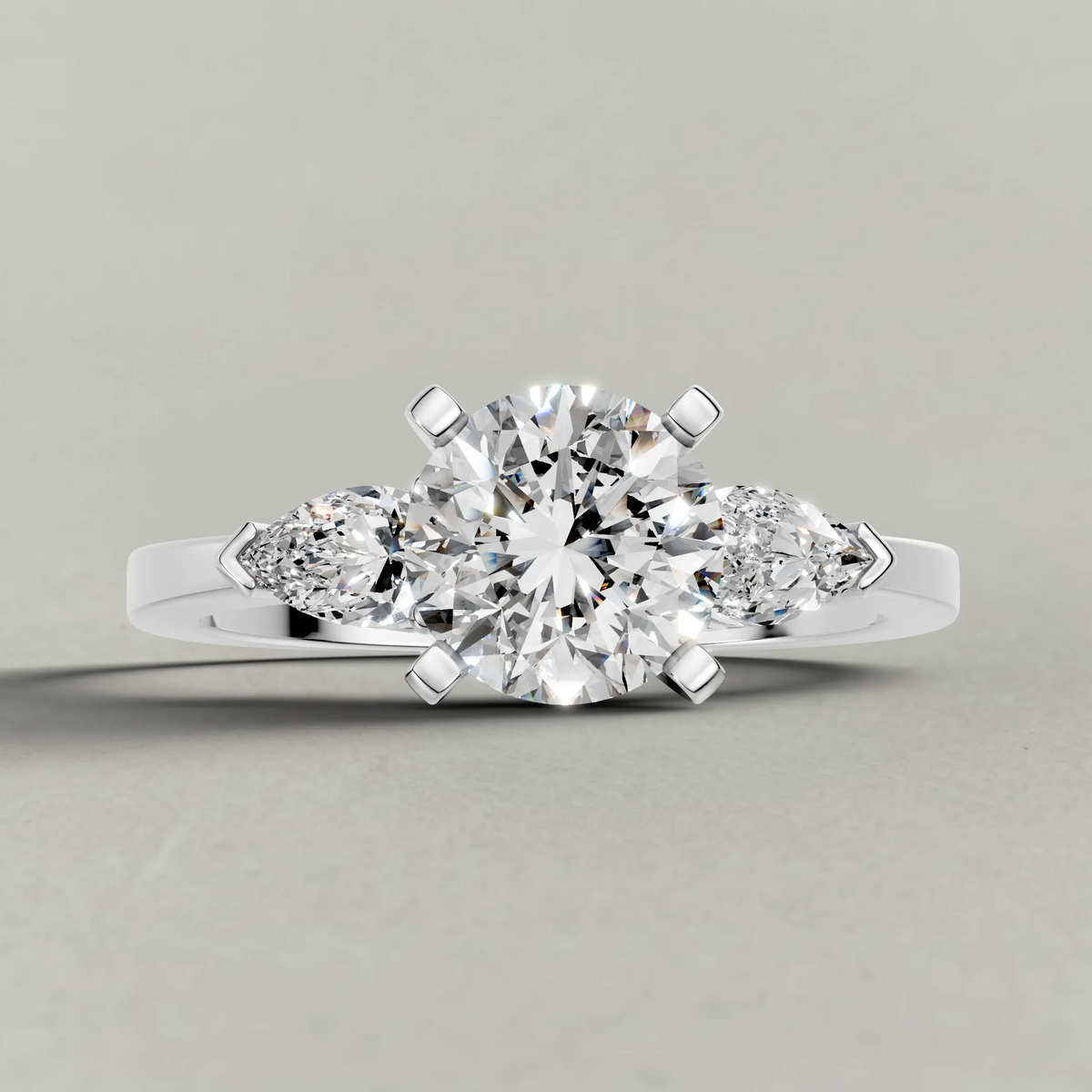 Three-Stone Side-Stone Engagement Ring (2046) in Platinum zoomed in on diamond
