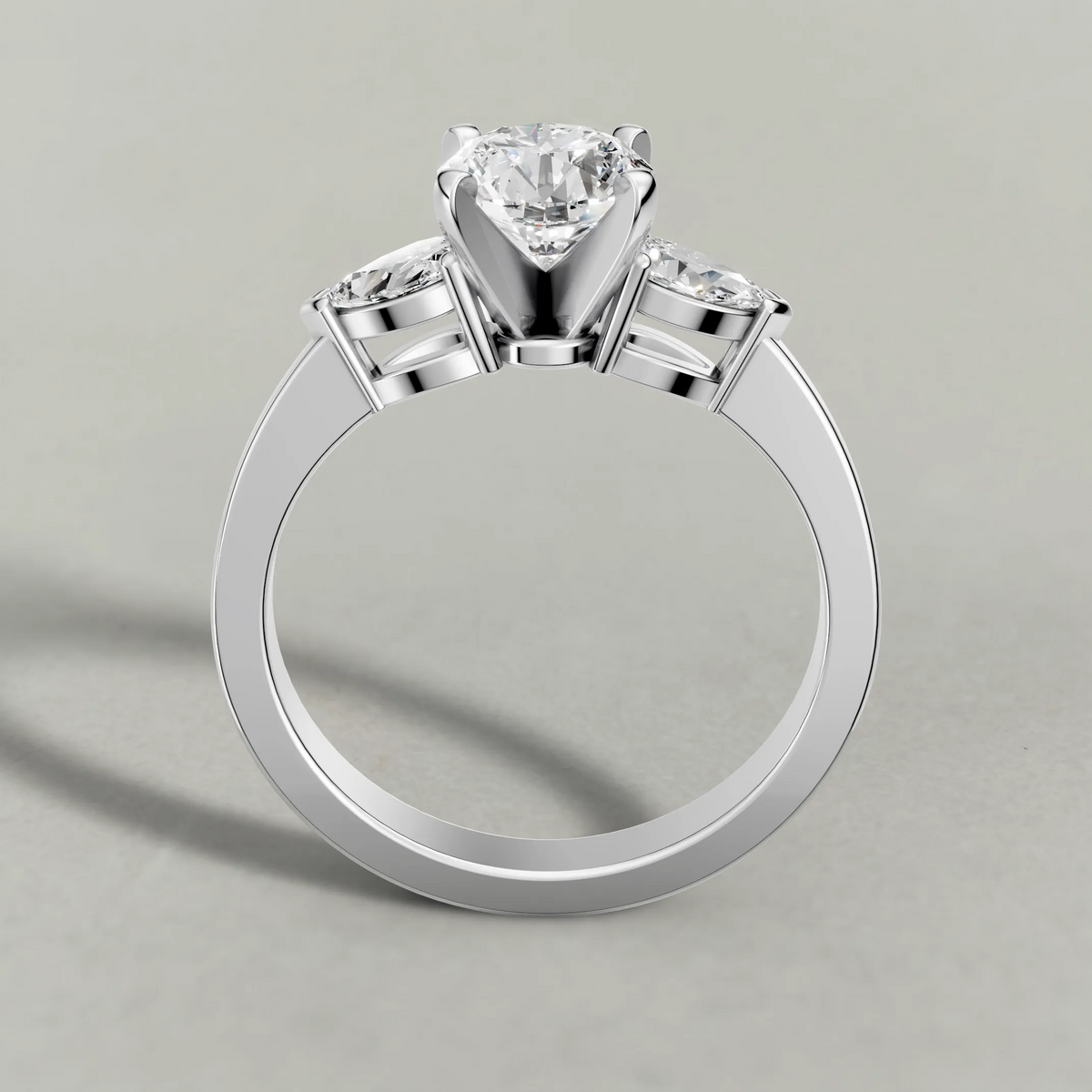 Three-Stone Side-Stone Engagement Ring (2046) in Platinum from front angle