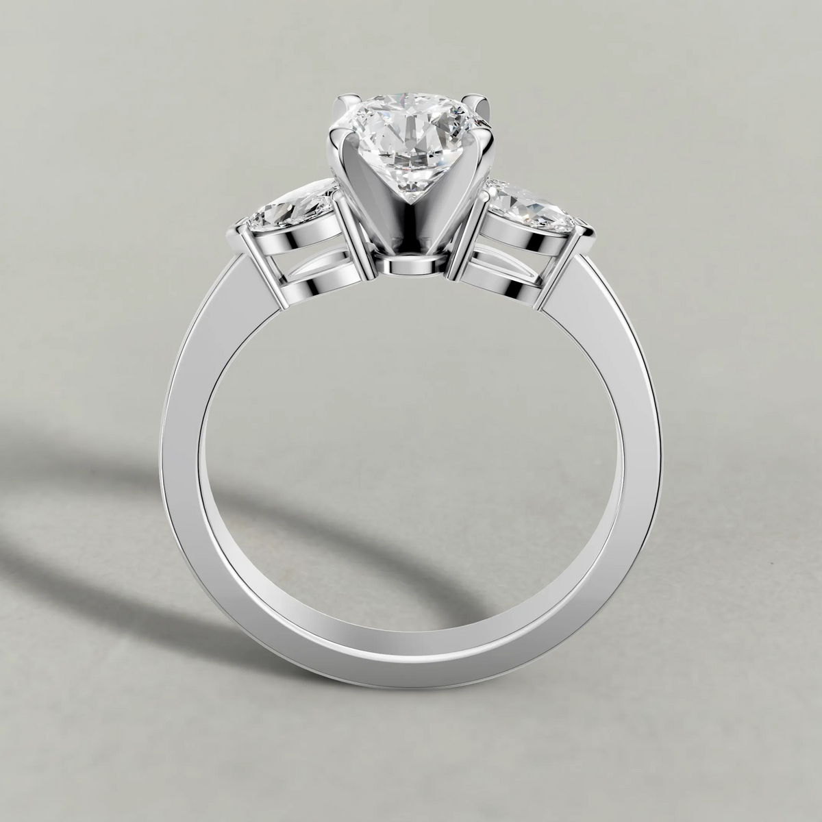 Three-Stone Side-Stone Engagement Ring (2046) in White Gold from front angle