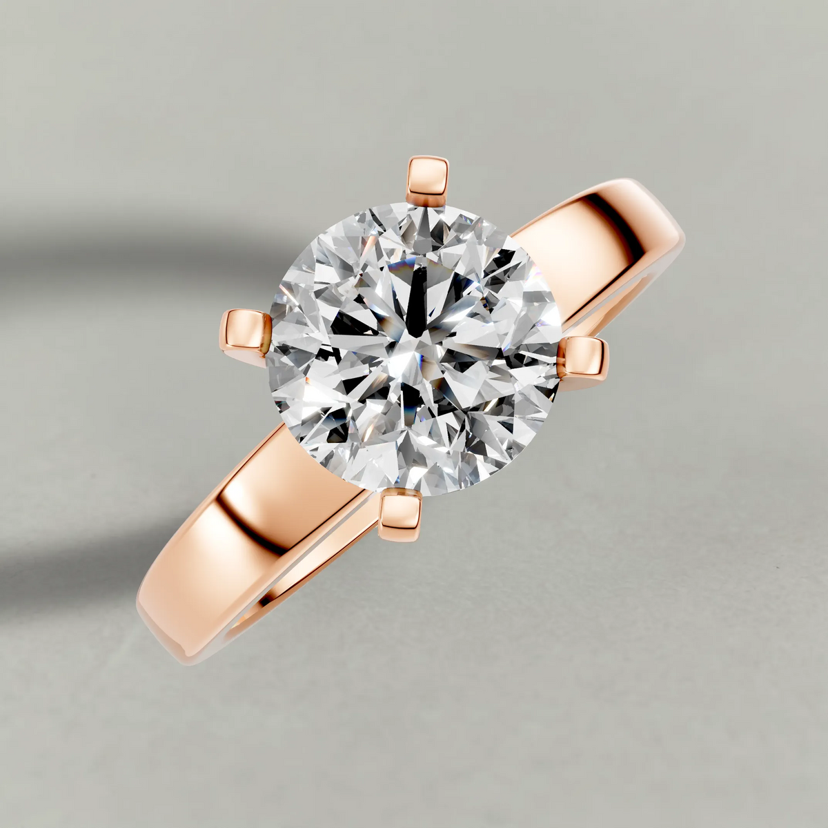 Tapered Solitaire Engagement Ring (2098) in Rose Gold from top 3/4 angle