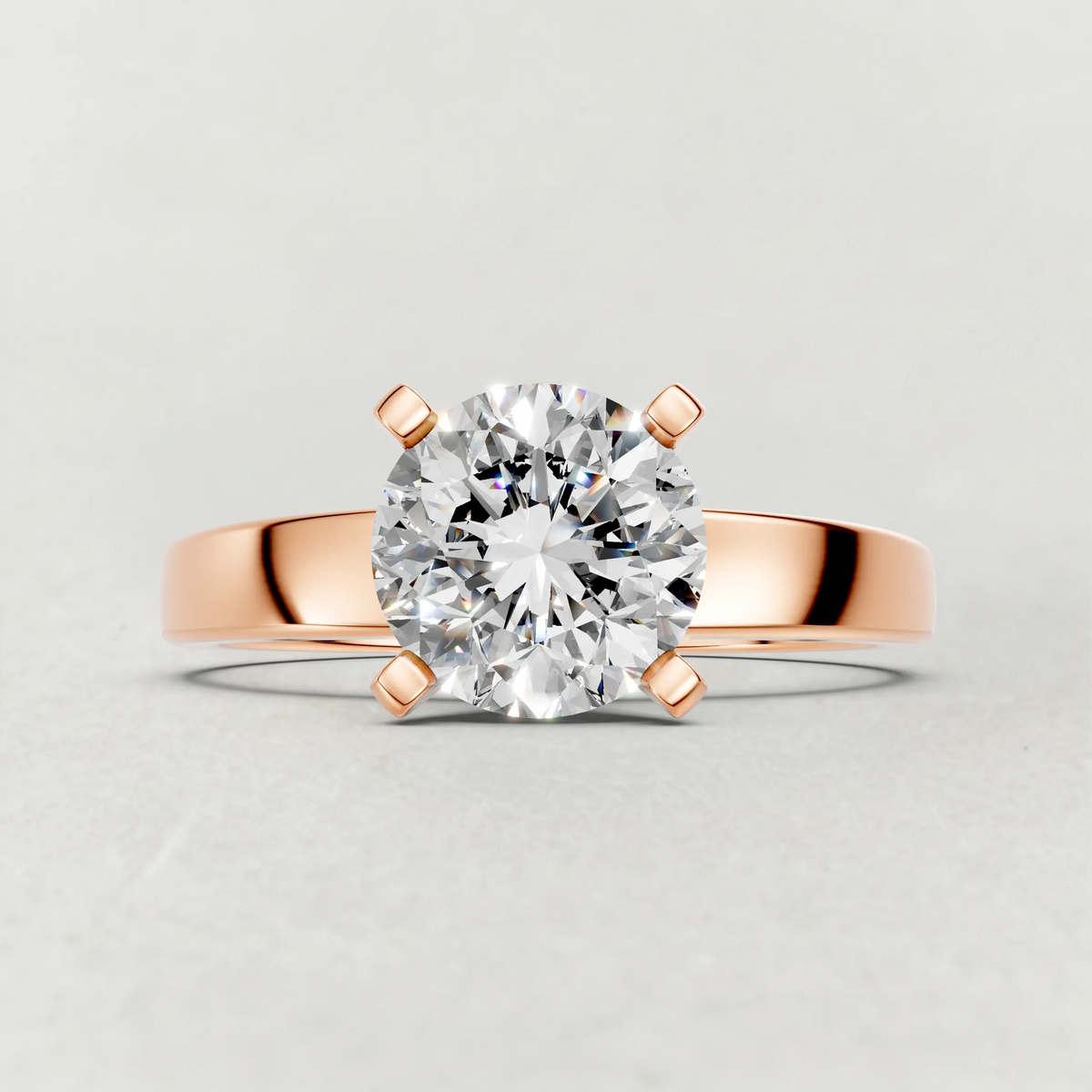 Tapered Solitaire Engagement Ring (2098) in Rose Gold zoomed in on diamond