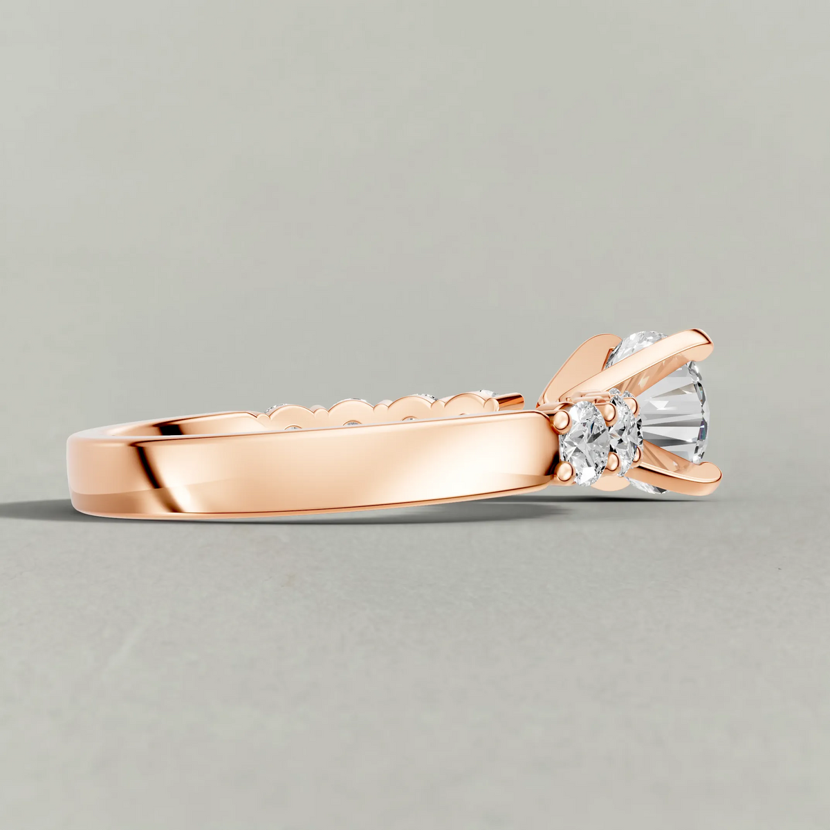 Shared-Prong Diamond Shoulder Multi-Stone Engagement Ring (2112) in Rose Gold from back angle