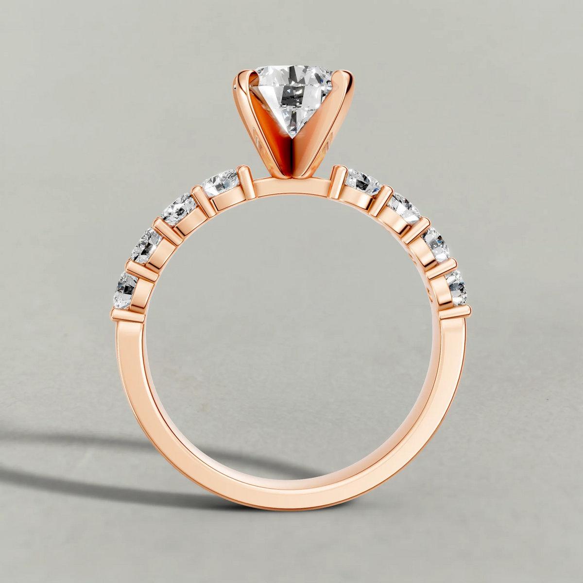Shared-Prong Diamond Shoulder Multi-Stone Engagement Ring (2112) in Rose Gold from front angle