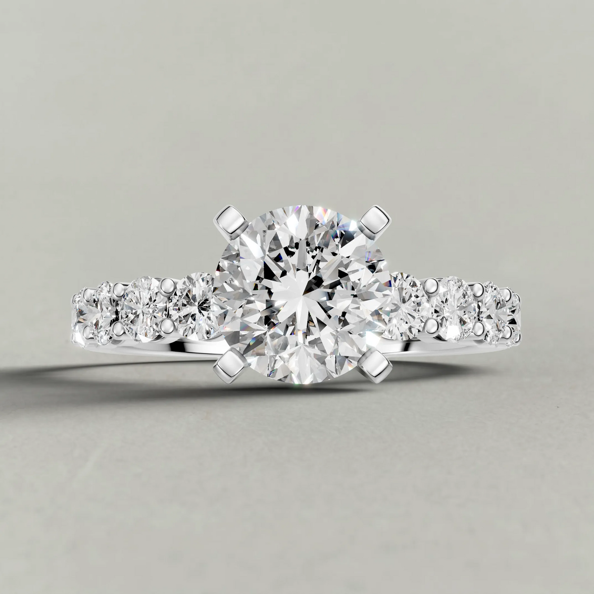 Shared-Prong Diamond Shoulder Multi-Stone Engagement Ring (2112) in White Gold zoomed in on diamond