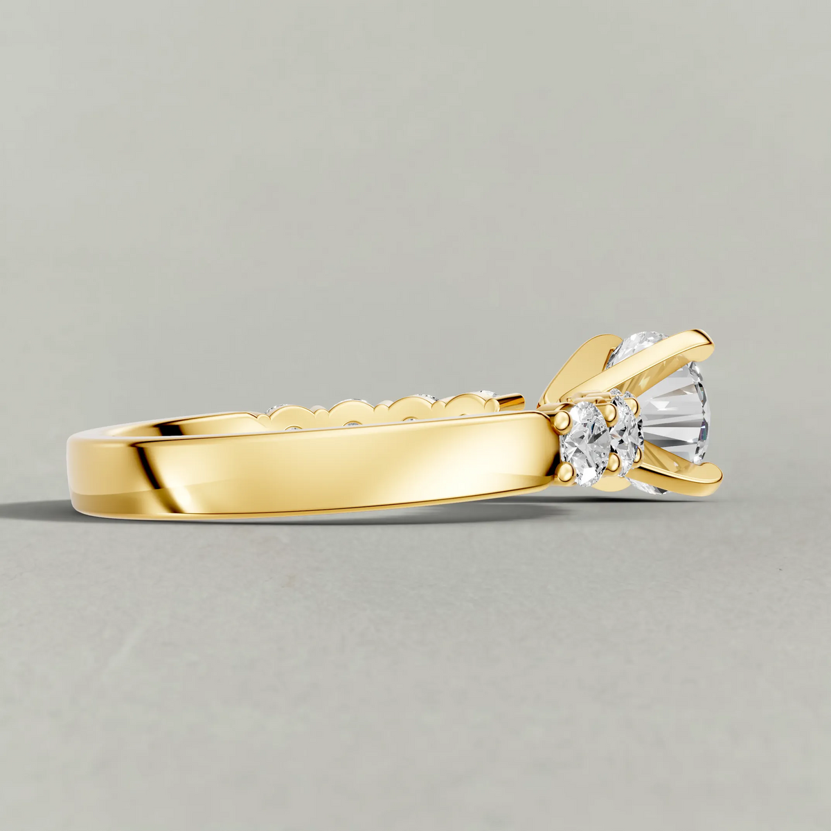 Shared-Prong Diamond Shoulder Multi-Stone Engagement Ring (2112) in Yellow Gold from back angle