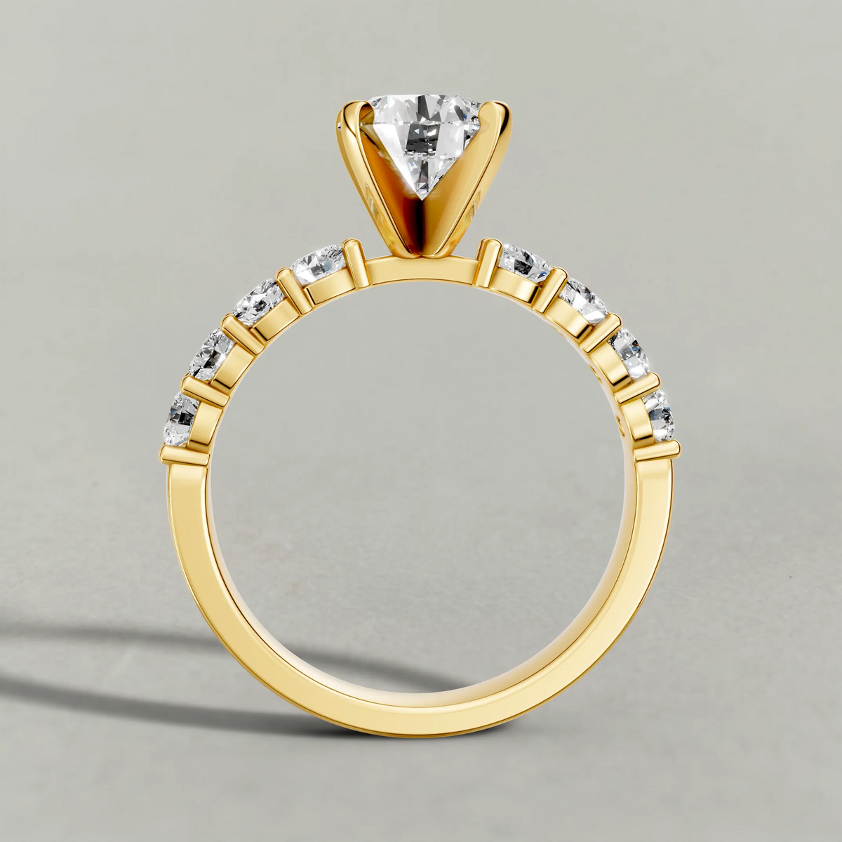 Shared-Prong Diamond Shoulder Multi-Stone Engagement Ring (2112) in Yellow Gold from front angle