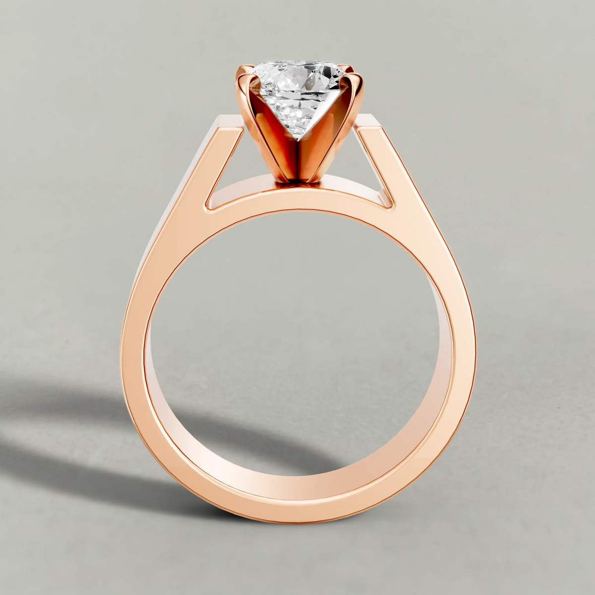 Sculpted Cathedral Solitaire Engagement Ring (2315) in Rose Gold from front angle