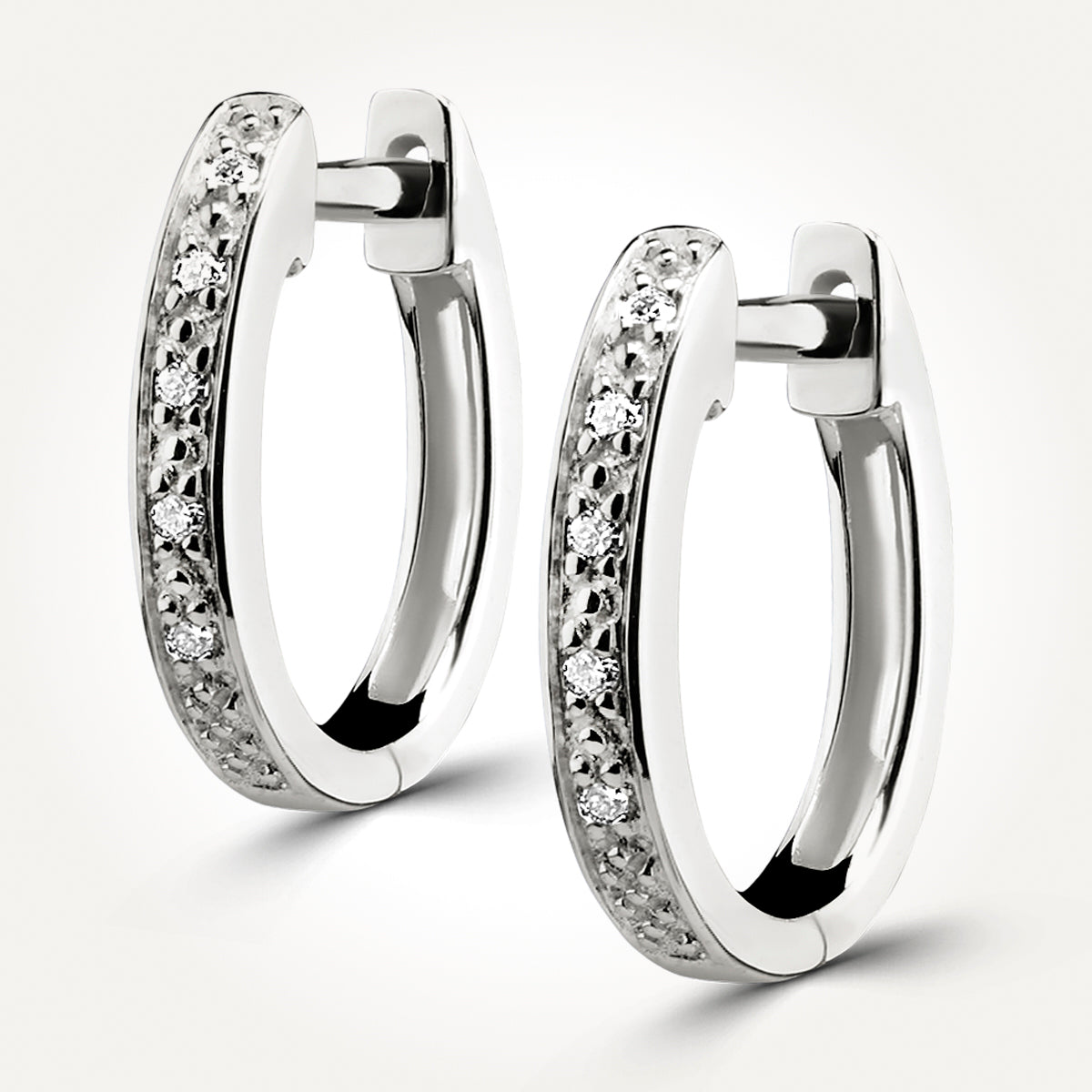 14KT White Gold Hoop Earrings 0.05 CT. T.W.