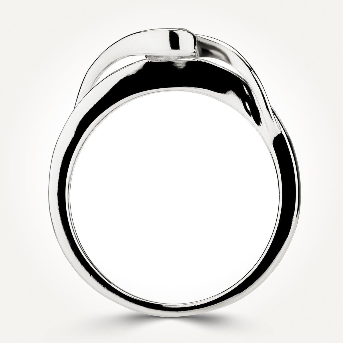 14KT White Gold Round Half Bezel Ring
