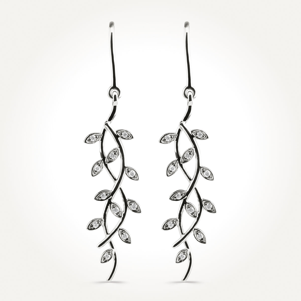14KT White Gold Olive Branch Drop Earrings 0.09 CT. T.W.