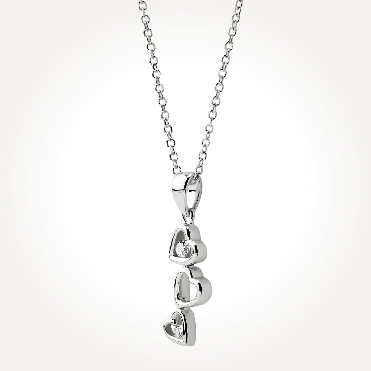 14KT White Gold Tri Heart Necklace