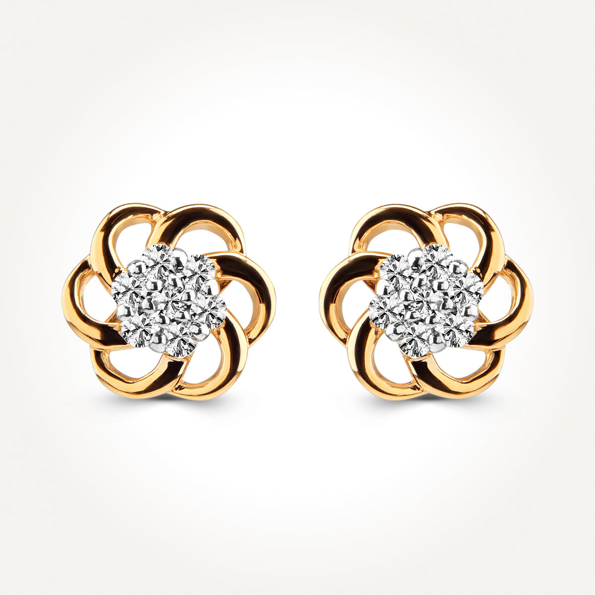 14KT Two Toned Cluster Earrings 0.11 CT. T.W.
