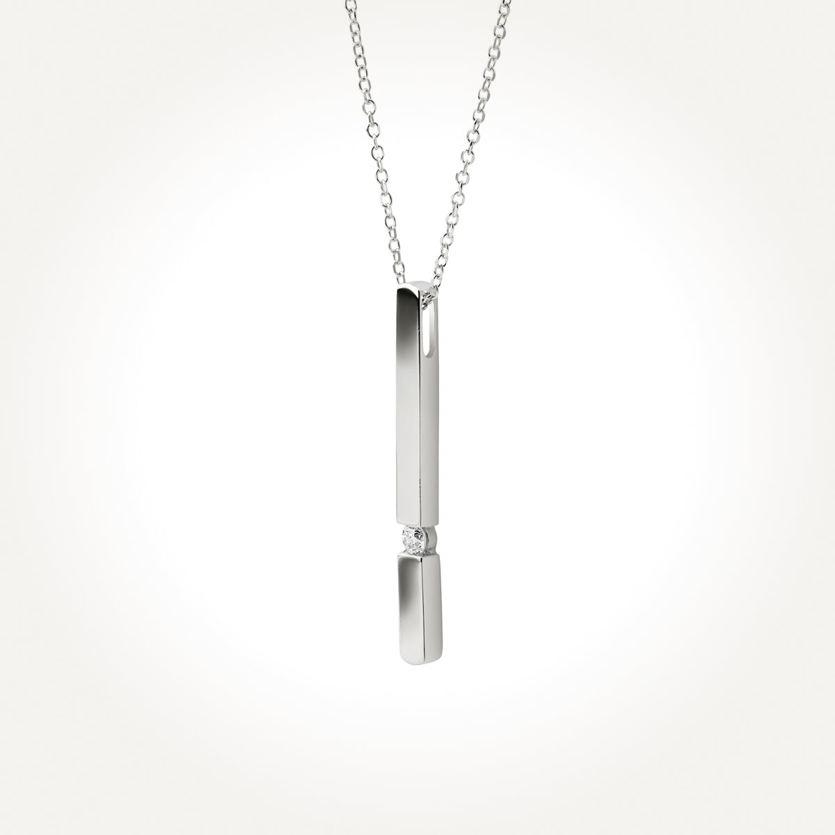 14KT White Gold Solitaire Vertical Bar Necklace