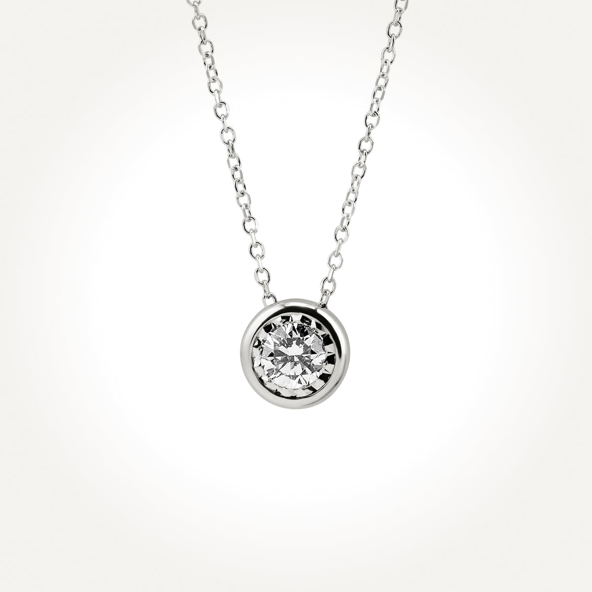 14KT White Gold Solitaire Bezel Necklace