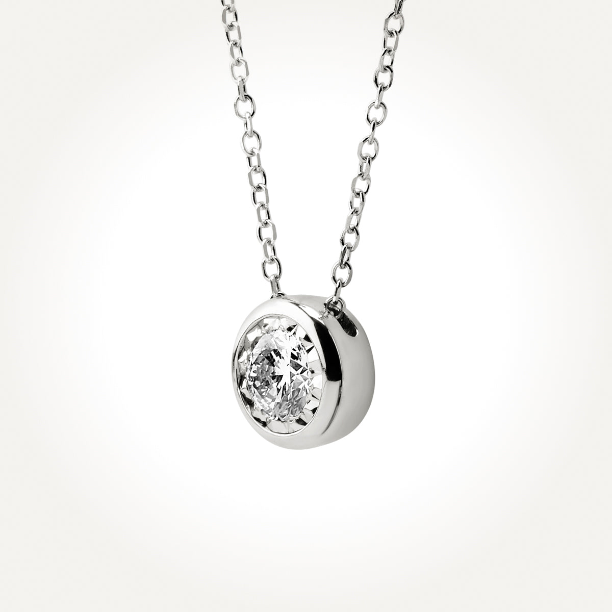 14KT White Gold Solitaire Bezel Necklace