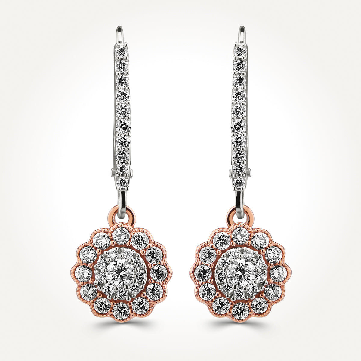 14KT Two Toned Flower Set Earrings 0.63 CT. T.W.