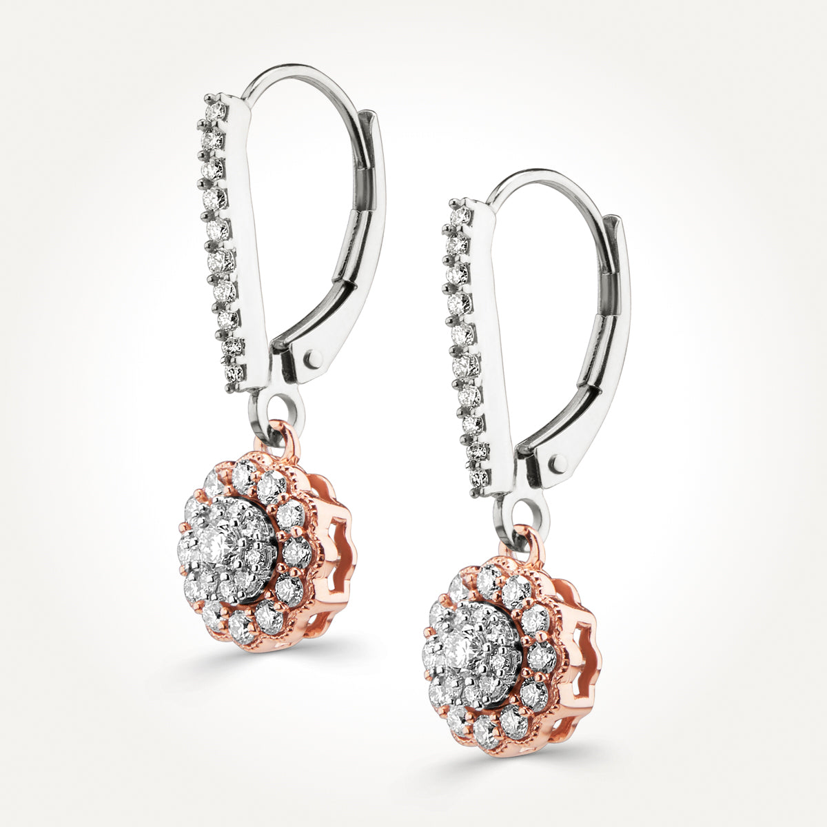 14KT Two Toned Flower Set Earrings 0.63 CT. T.W.