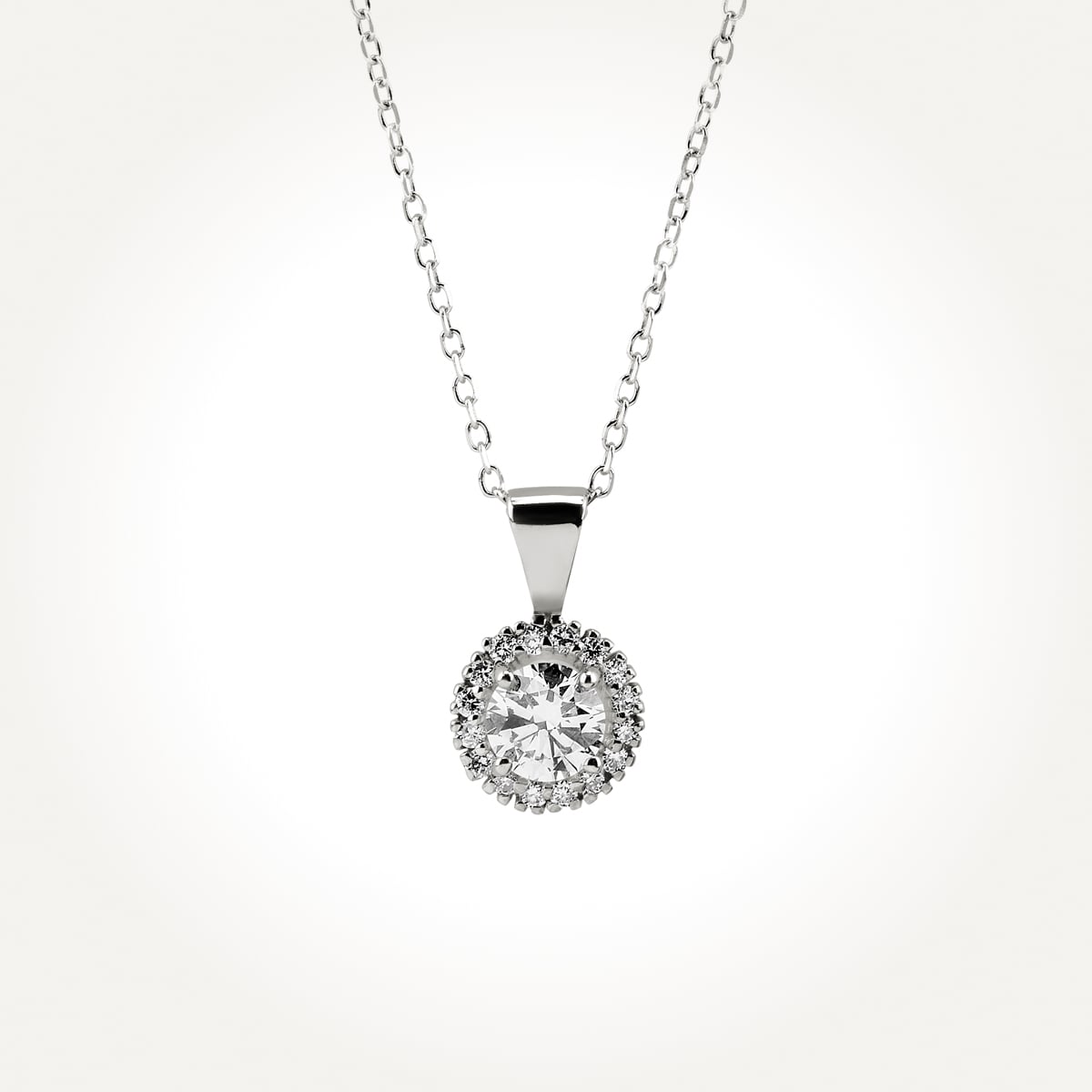 10KT White Gold Round Halo Necklace