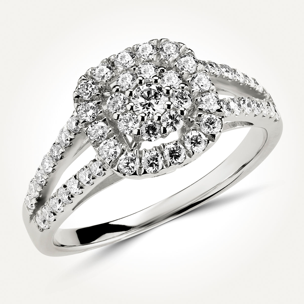 14KT White Gold Flower Cushion Halo Ring