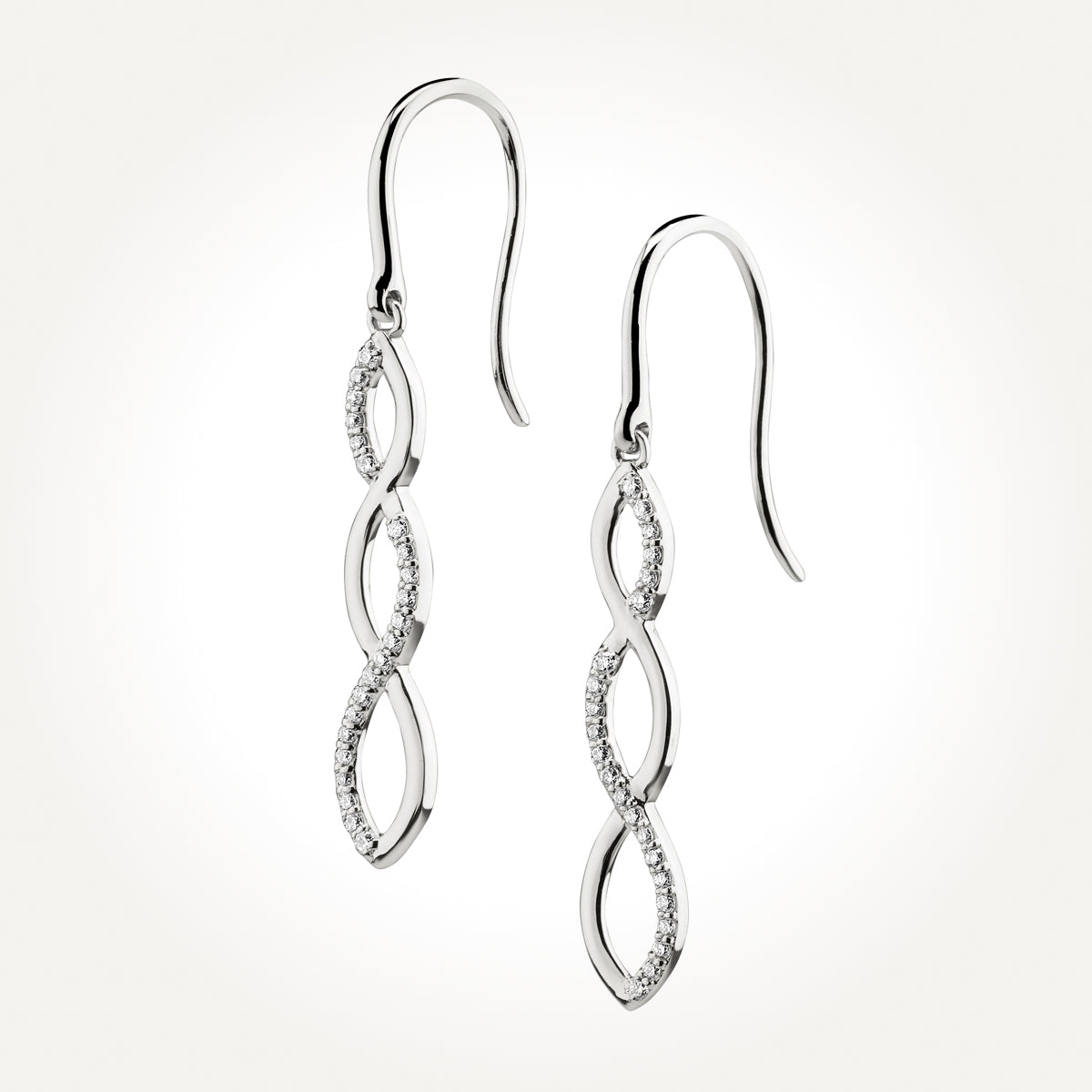 14KT White Gold Triple Twist Drop Earrings 0.16 CT. T.W.