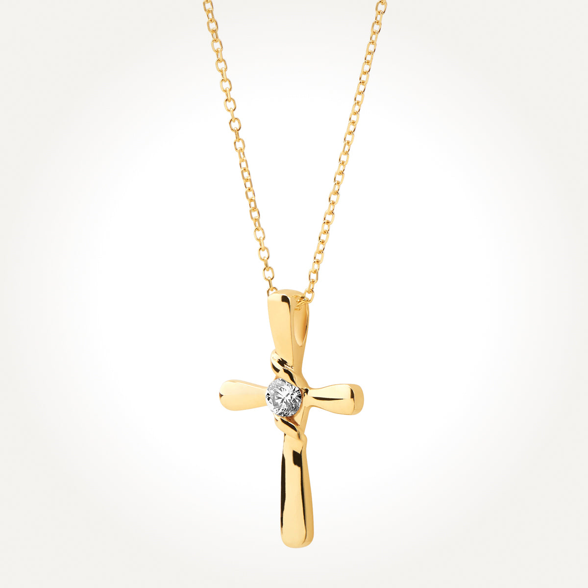 14KT Yellow Gold Solitaire Cross Necklace