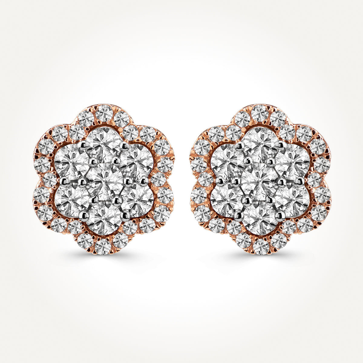 14KT Two Toned Flower Stud Earrings 1.00 CT. T.W.