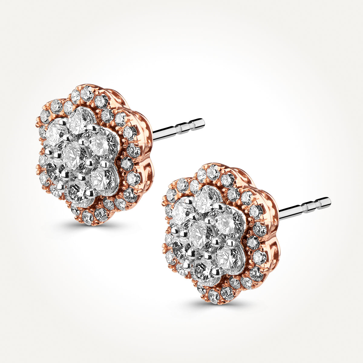 14KT Two Toned Flower Stud Earrings 1.00 CT. T.W.