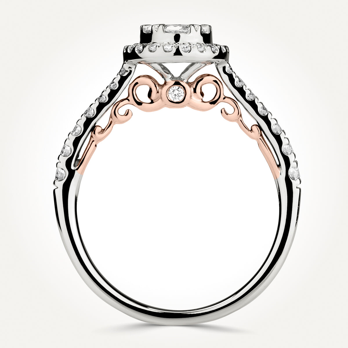 14KT Two Toned Round Cluster Halo Ring