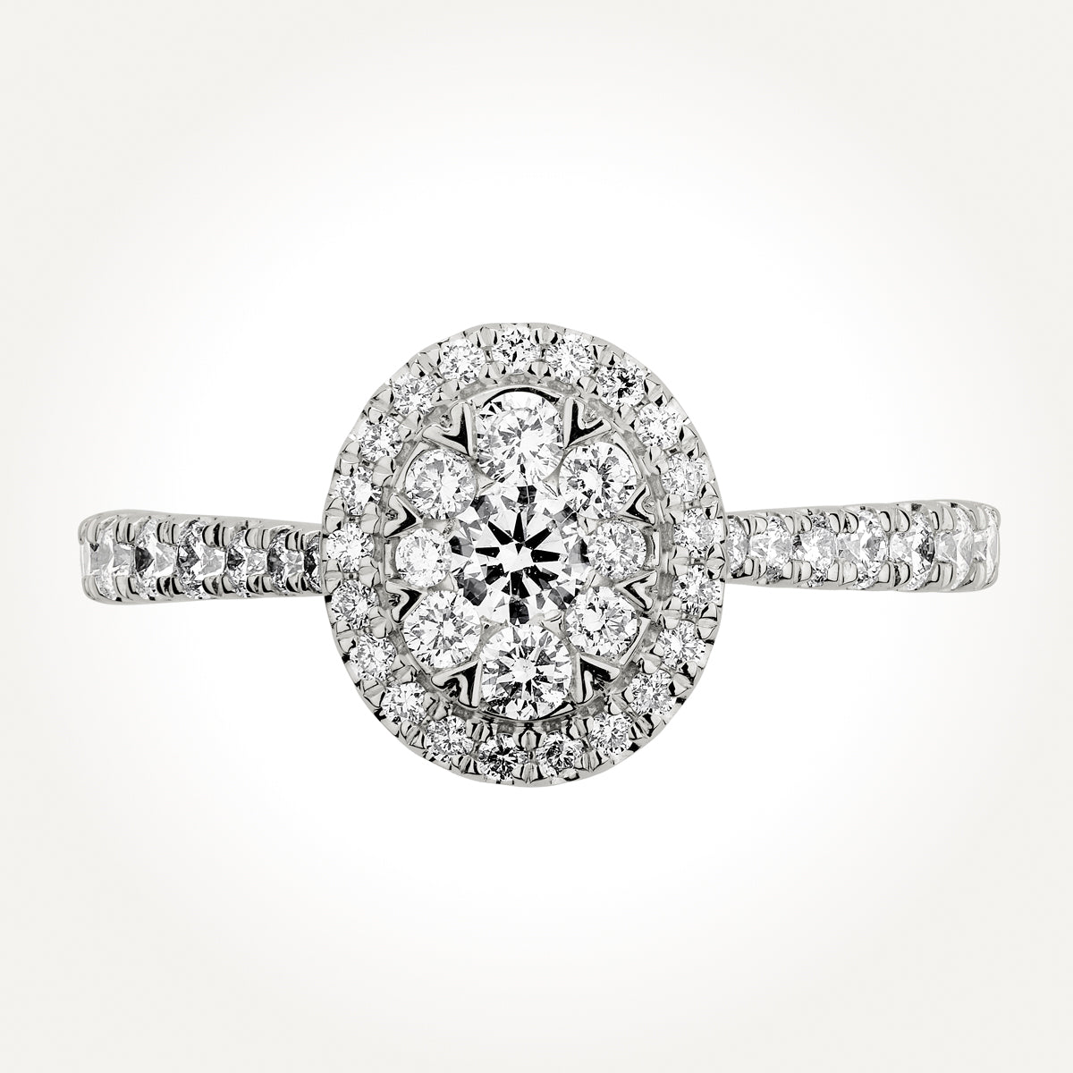 14KT Two Toned Round Cluster Halo Ring