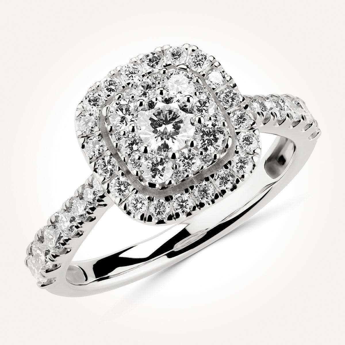 14KT White Gold Cushion Cluster Halo Ring