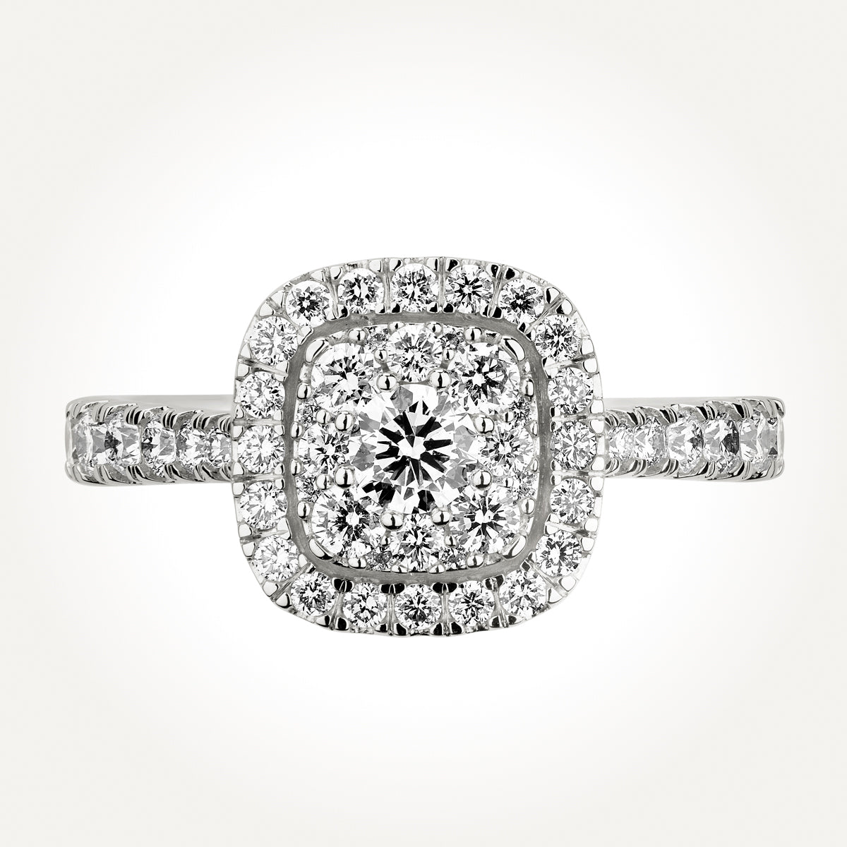 14KT White Gold Cushion Cluster Halo Ring