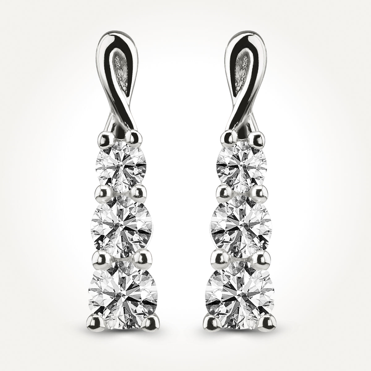 10KT White Gold Three Stone Earring 0.67 CT. T.W.