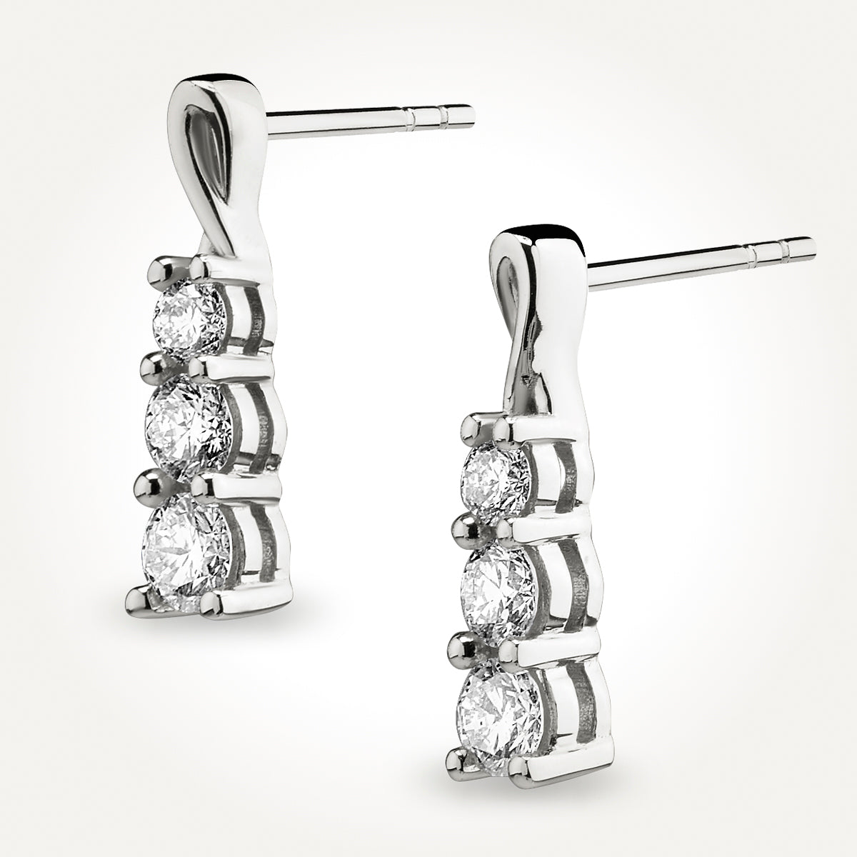 10KT White Gold Three Stone Earrings 0.67 CT. T.W.