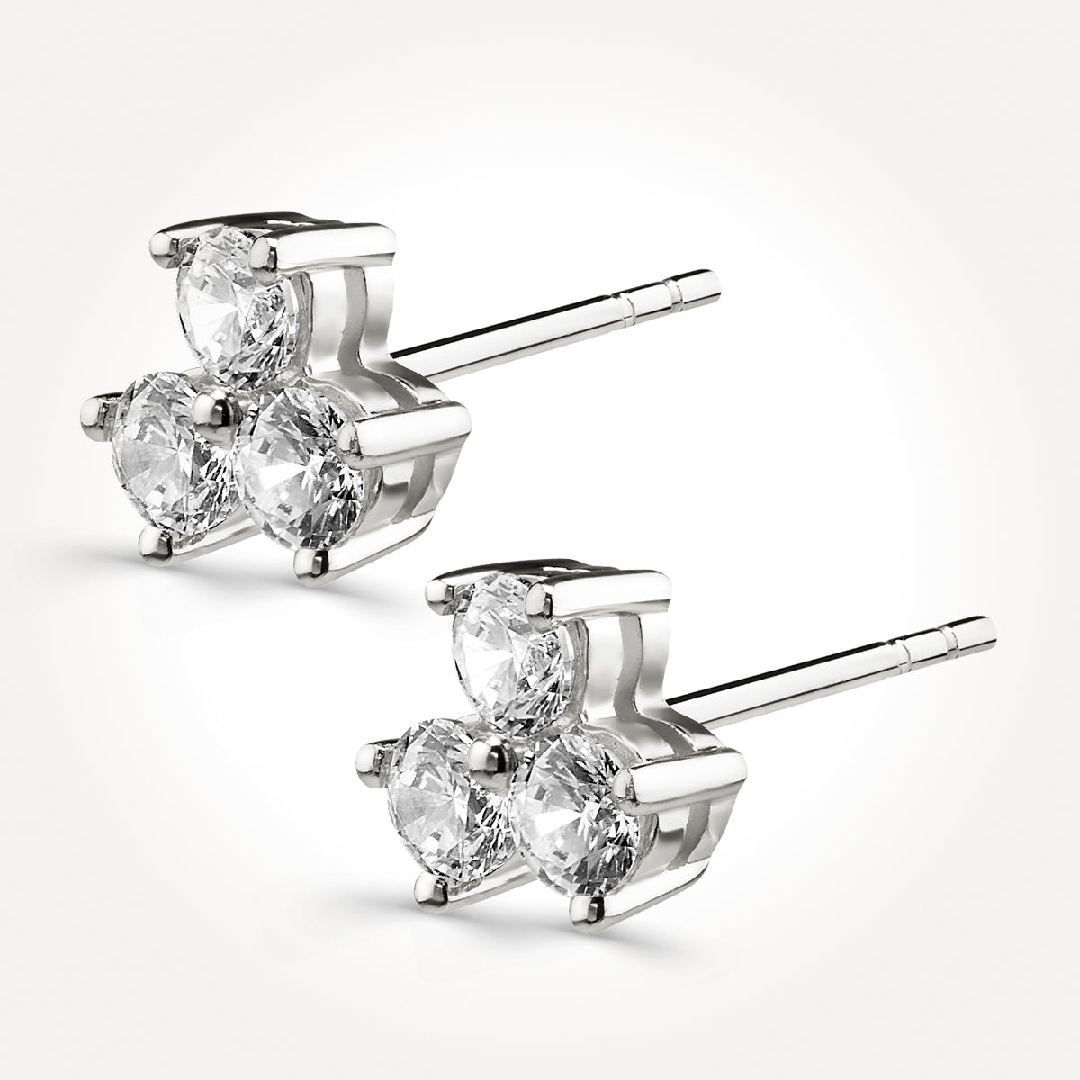 14KT White Gold Three Stone Triangle Stud Earrings 0.70 CT. T.W.