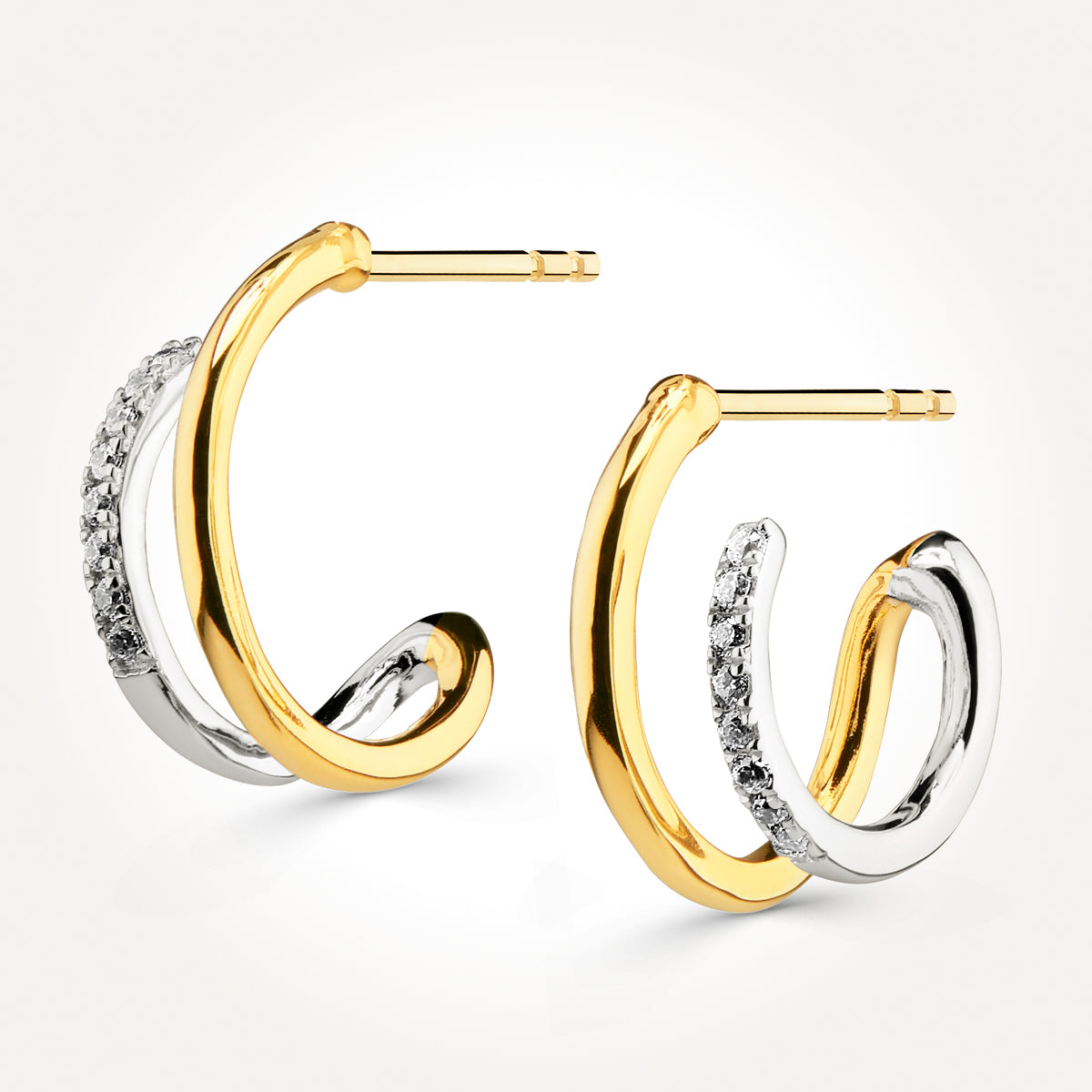14KT Two Toned Hoop Earrings 0.08 CT. T.W.