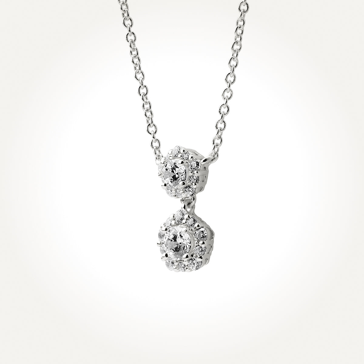 14KT White Gold Double Link Halo Necklace