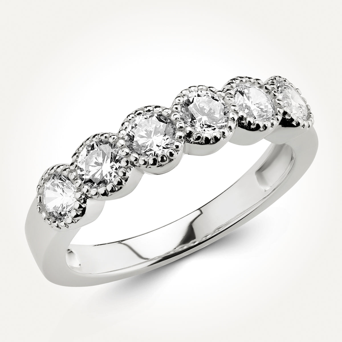 14KT White Gold Six Stone Vintage Ring