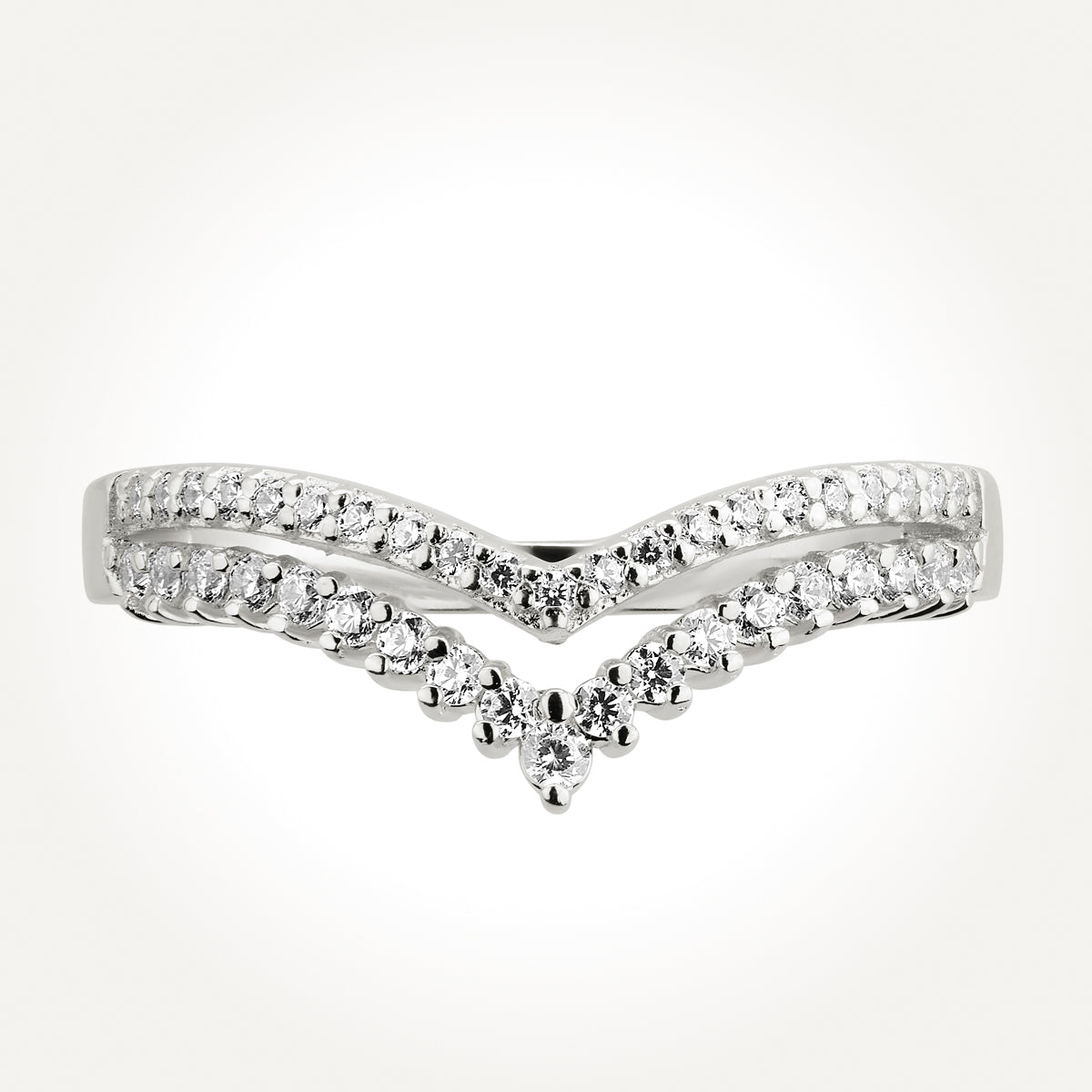 14KT White Gold Double V Ring