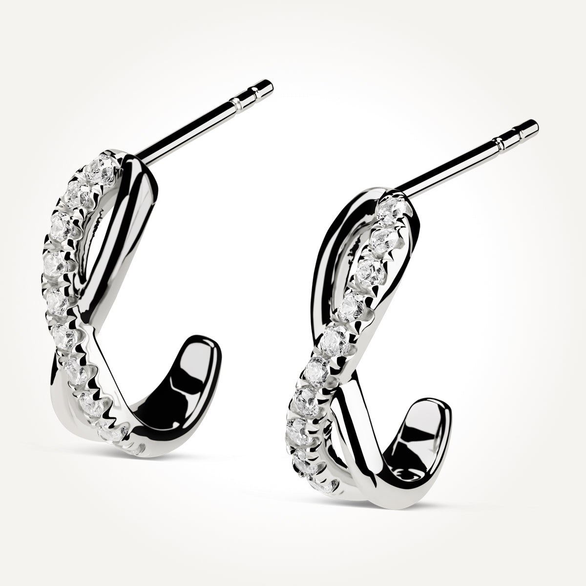 14KT White Gold Twist Half Hoop Earrings 0.22 CT. T.W.