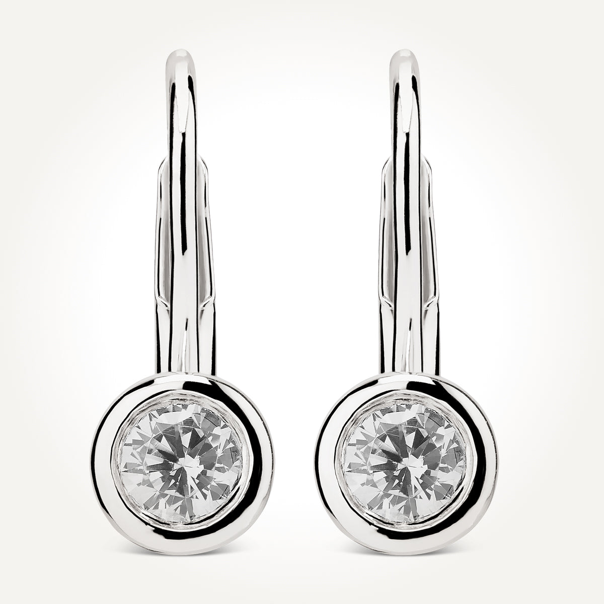 14KT White Gold Bezel Drop Earrings