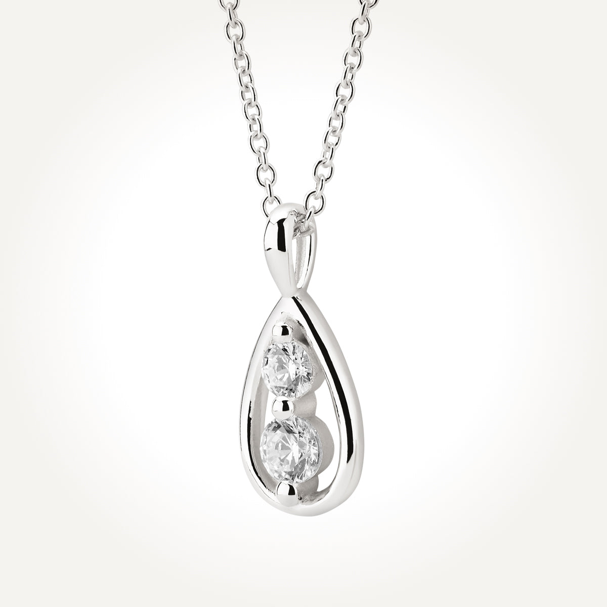 14KT White Gold Two Stone Pear Necklace