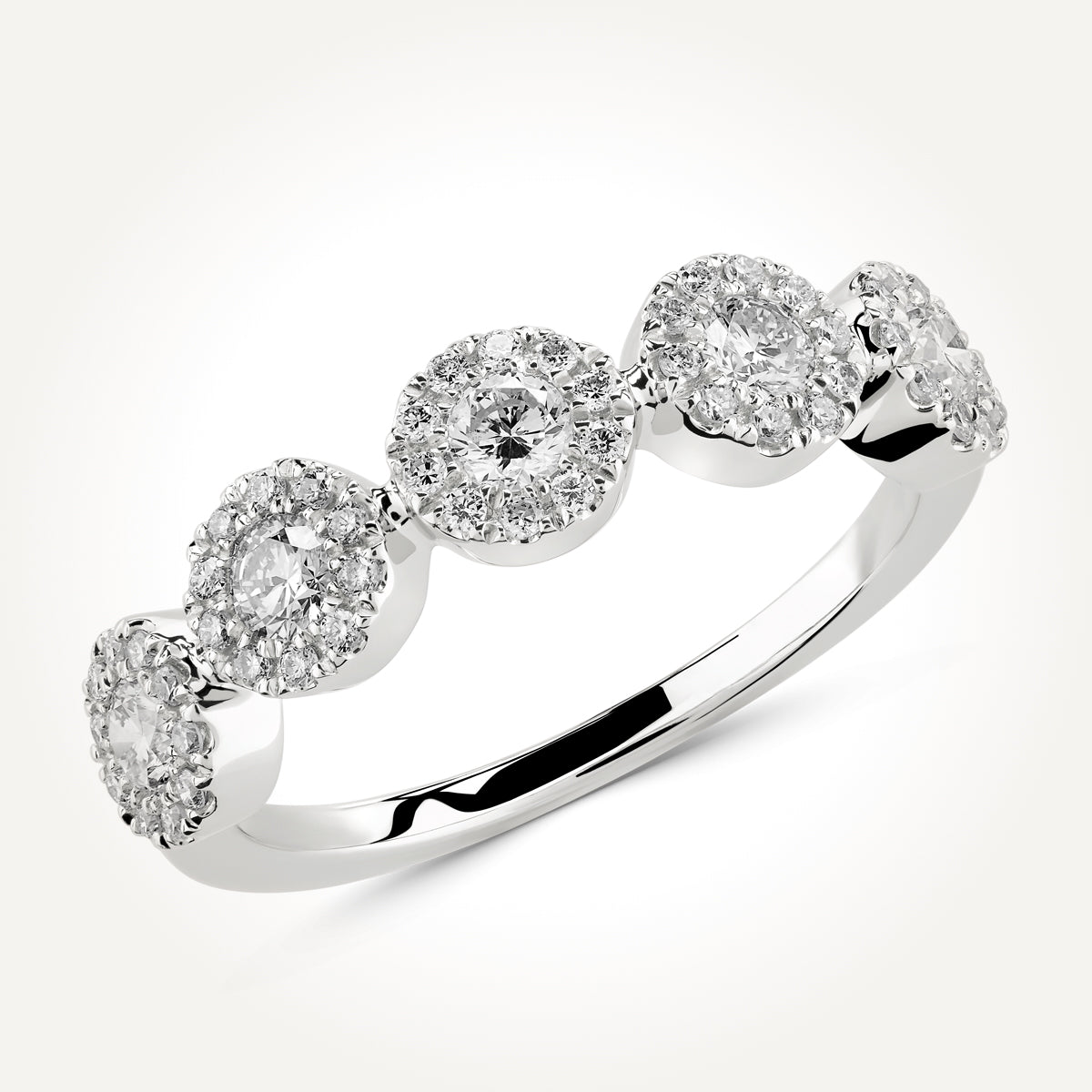 10KT White Gold Five Stone Halo Ring 0.59 CT. T.W.