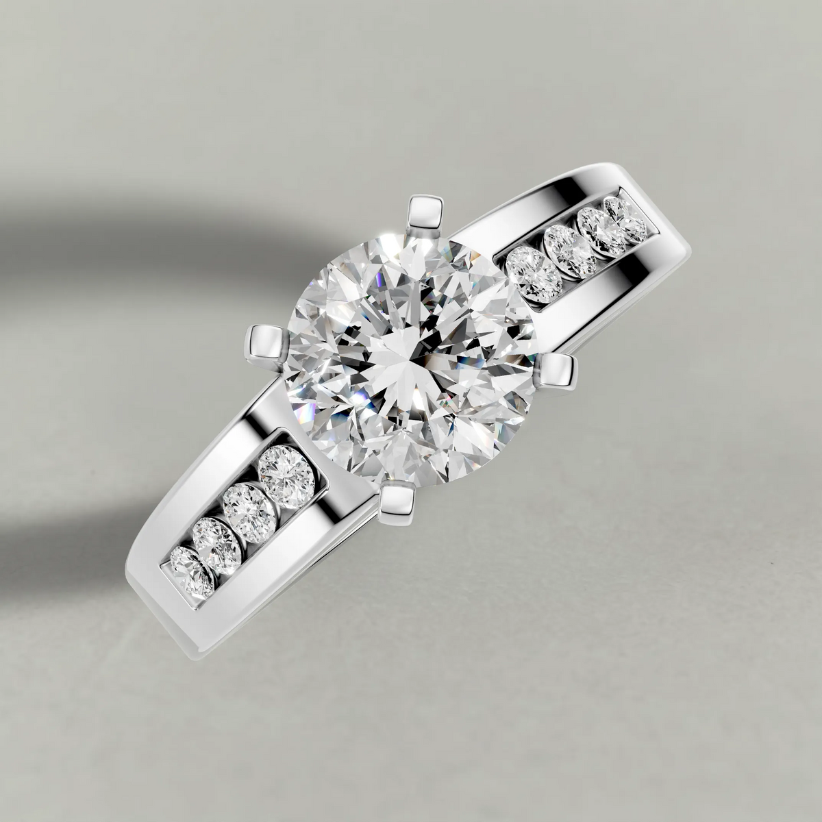 Channel-Set Split-Shank Engagement Ring (2800) in Platinum from top 3/4 angle