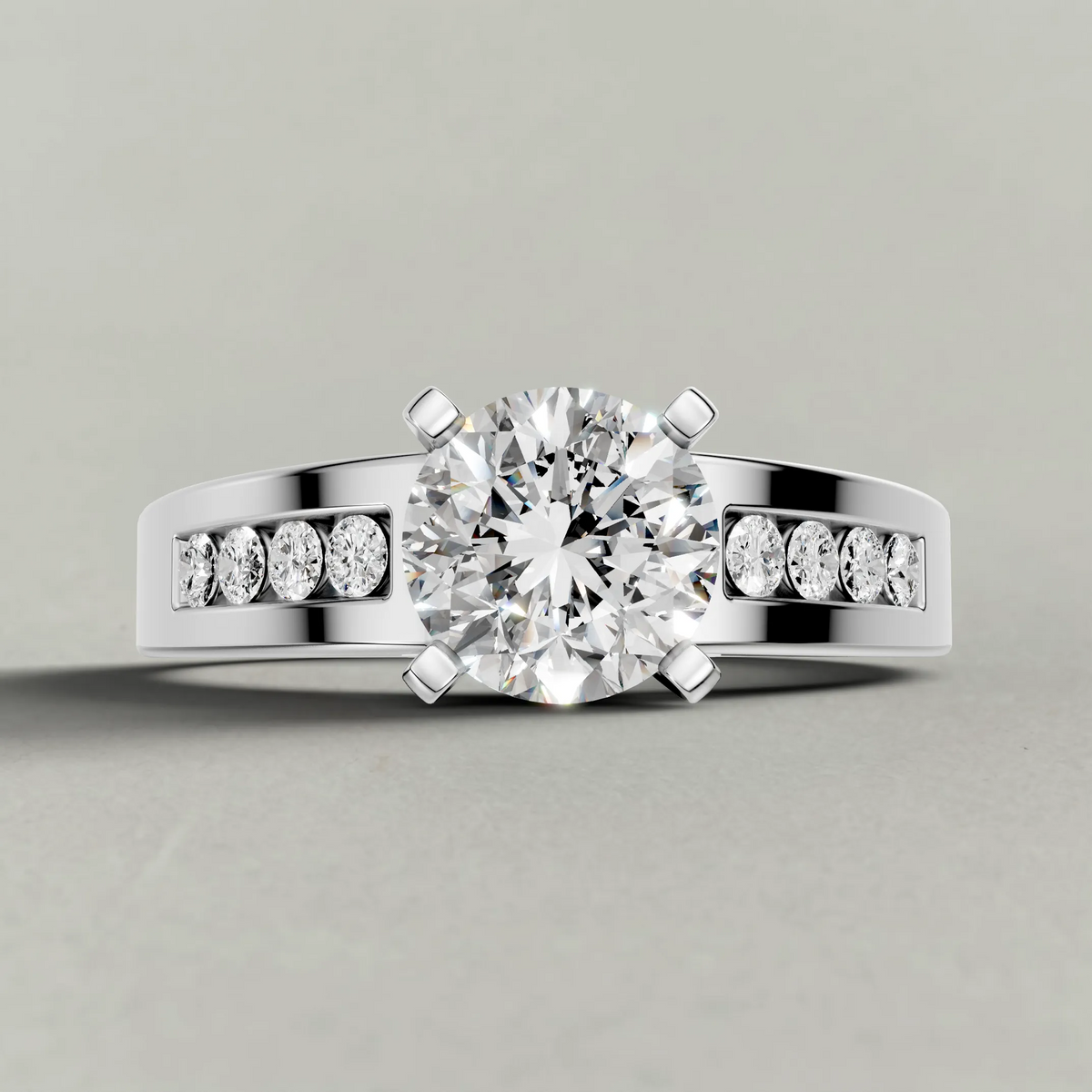 Channel-Set Split-Shank Engagement Ring (2800) in White Gold zoomed in on diamond