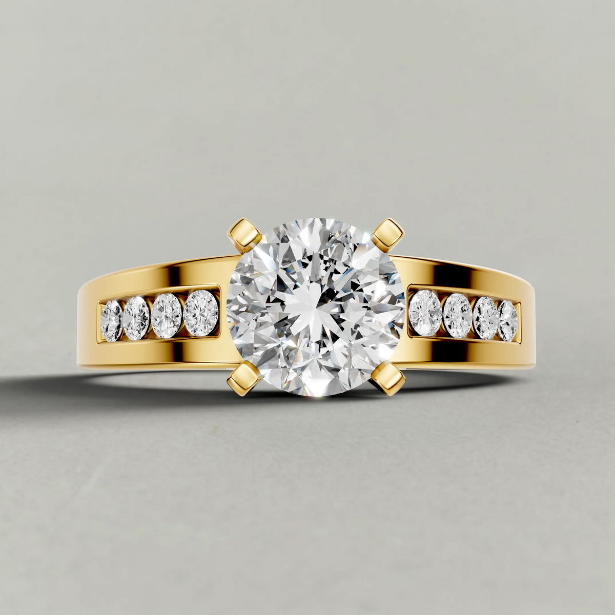 Channel-Set Split-Shank Engagement Ring (2800) in Yellow Gold zoomed in on diamond