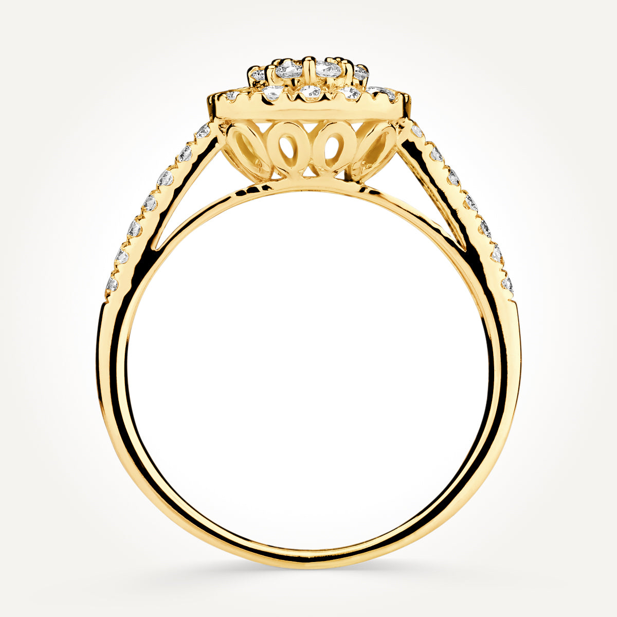 14KT White Gold Flower Cushion Halo Ring