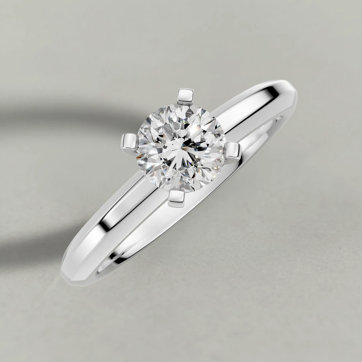 Slim Tapered Solitaire Engagement Ring (3840) in White Gold from top 3/4 angle