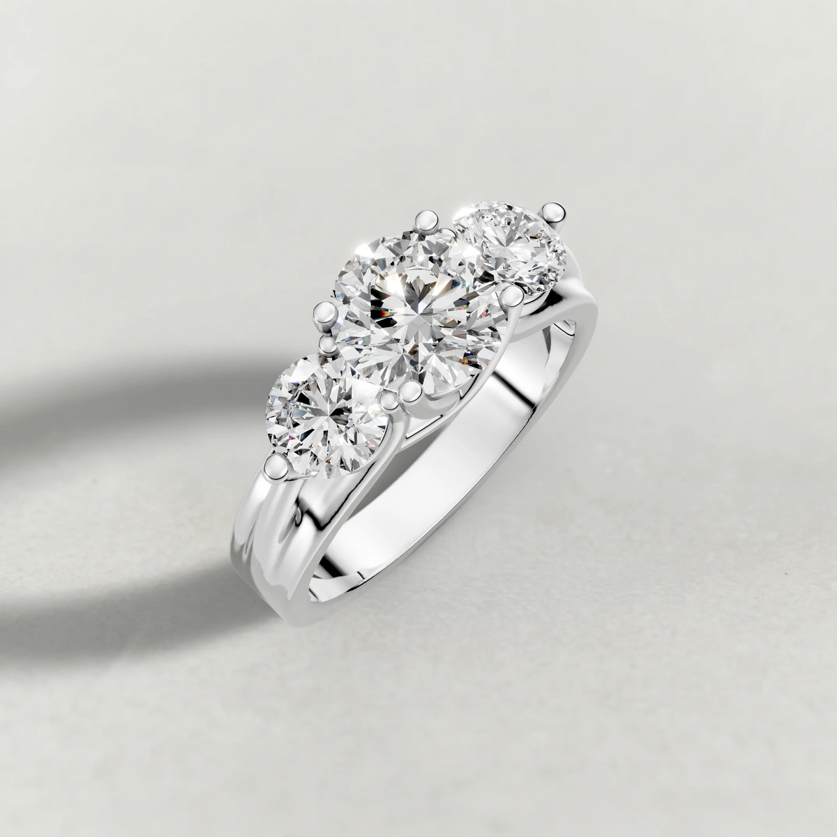 Sculpted Three-Stone Diamond Engagement Ring (3988) in Platinum from top 3/4 angle