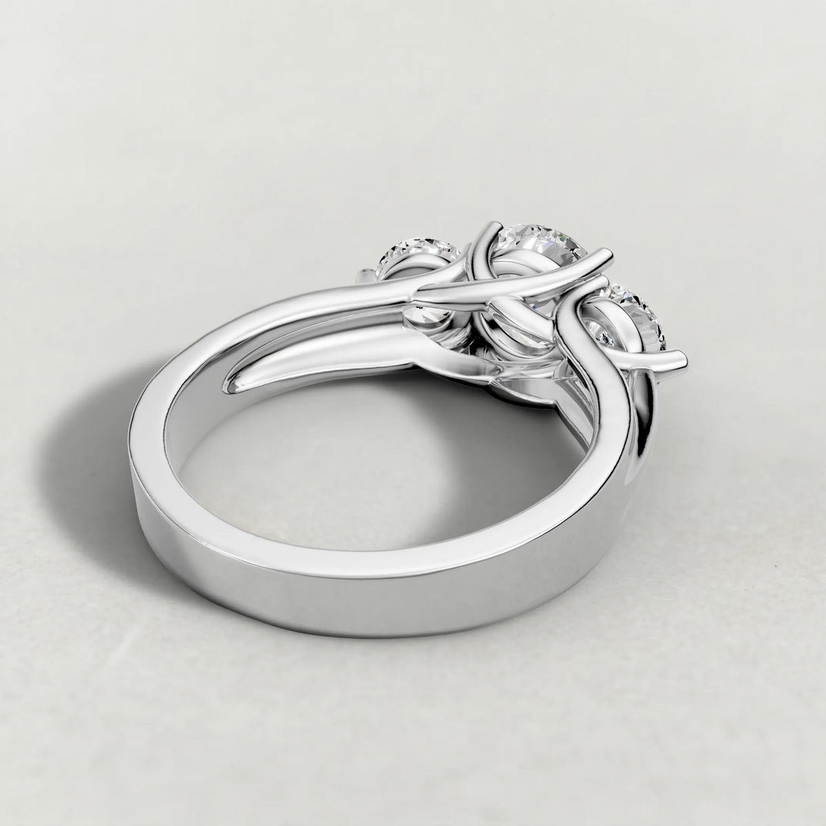 Sculpted Three-Stone Diamond Engagement Ring (3988) in Platinum from back angle